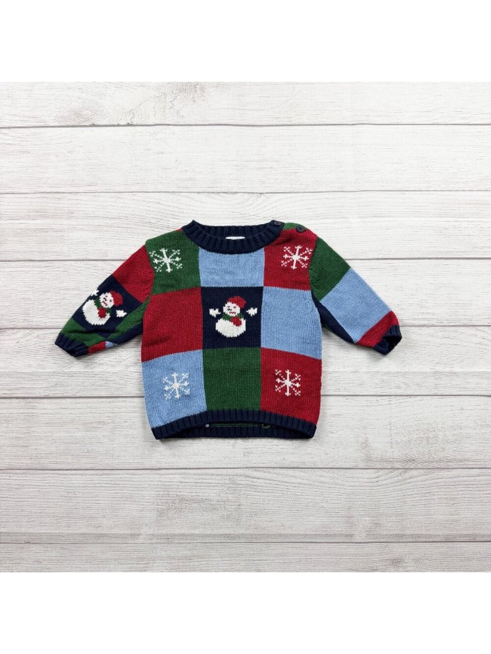 Talbots Kids Holiday Snowman Patchwork Sweater Winter 9-12 Months